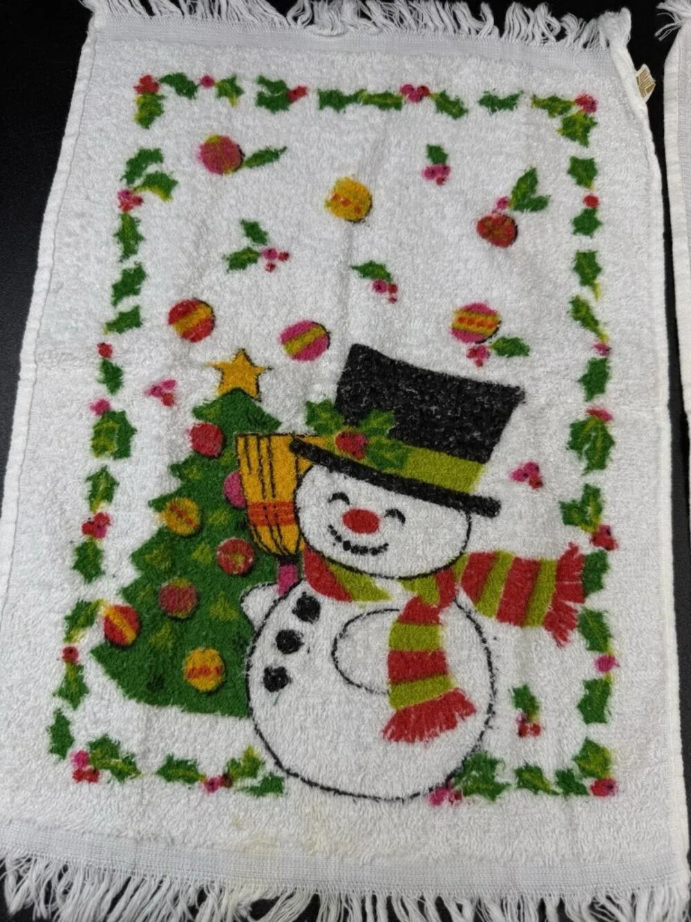 Vintage Retro MCM Christmas Snowman Terry Dish Kitchen Tea Hand Towel Lot Of 2